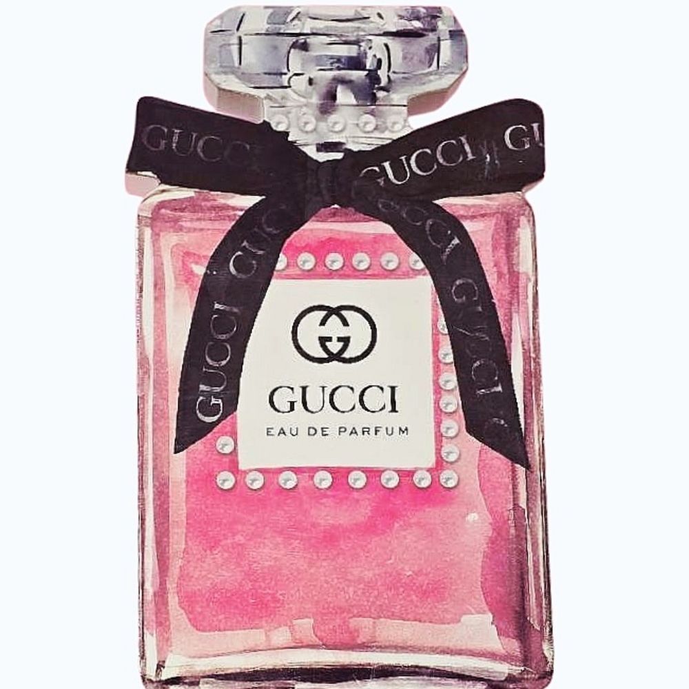 At Home Gucci Perfume Bottle w/Black Bow Wood Decor